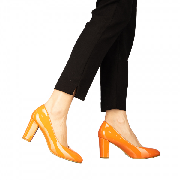 Дамски обувки с ток оранжеви  от еко кожа  Crenta, 3 - Kalapod.bg